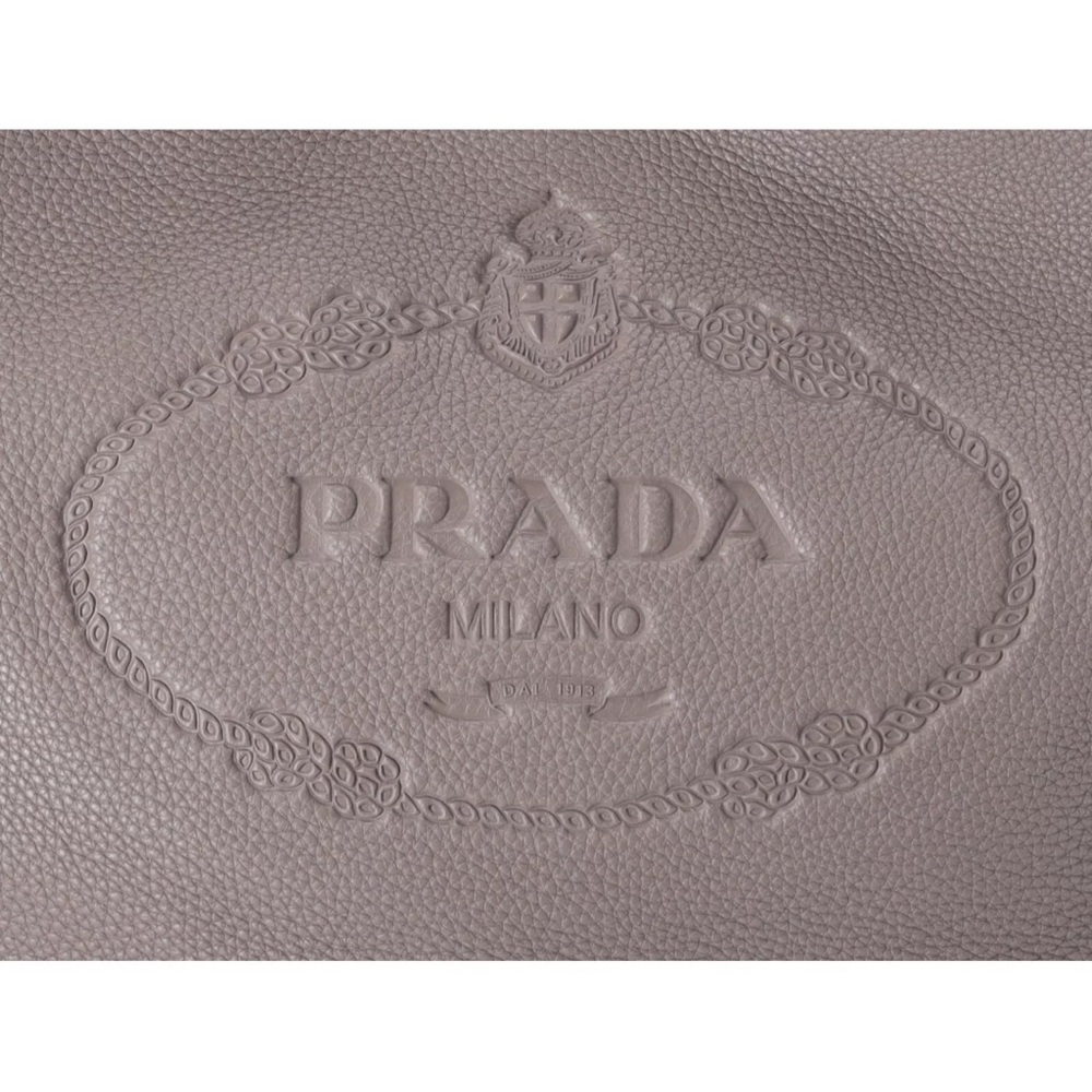 PRADA Vitello Phenix Logo Hobo Shoulder Tote Taupe Pebbled Leather 1BC051 - Picture 5 of 9